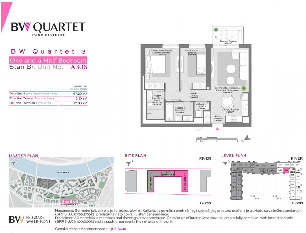 Stan na prodaju u Beogradu, Beograd na vodi, dvoiposoban, 72m2