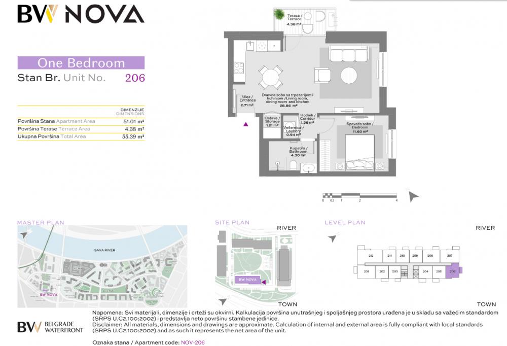 Stan na prodaju u Beogradu, Beograd na vodi, jednoiposoban, 55m2