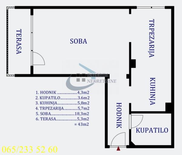 Stan na prodaju u Beogradu, Palilula, jednosoban, 43m2, cena 119500 evra