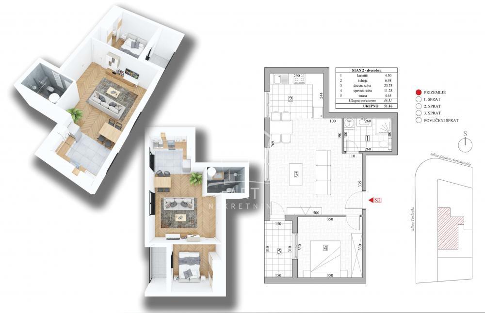 Stan na prodaju u Beogradu, Dušanovac, jednoiposoban, 51m2, cena 168828 evra