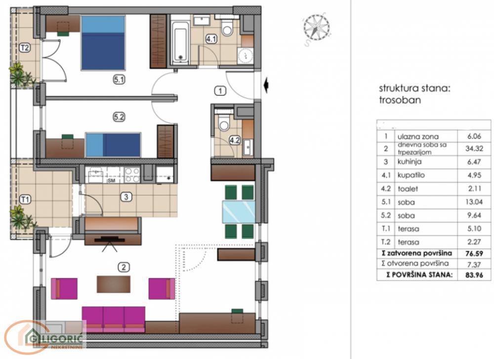 Stan na prodaju u Beogradu, Tošin bunar, trosoban, 84m2, cena 336000 evra