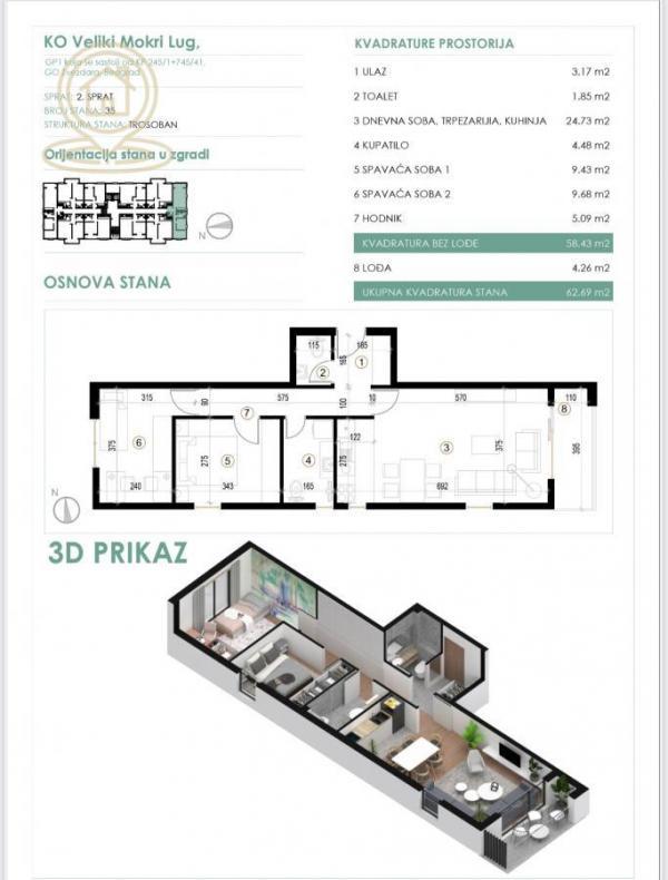 Stan na prodaju u Beogradu, Cvetanova ćuprija, trosoban, 63m2, cena 138000 evra