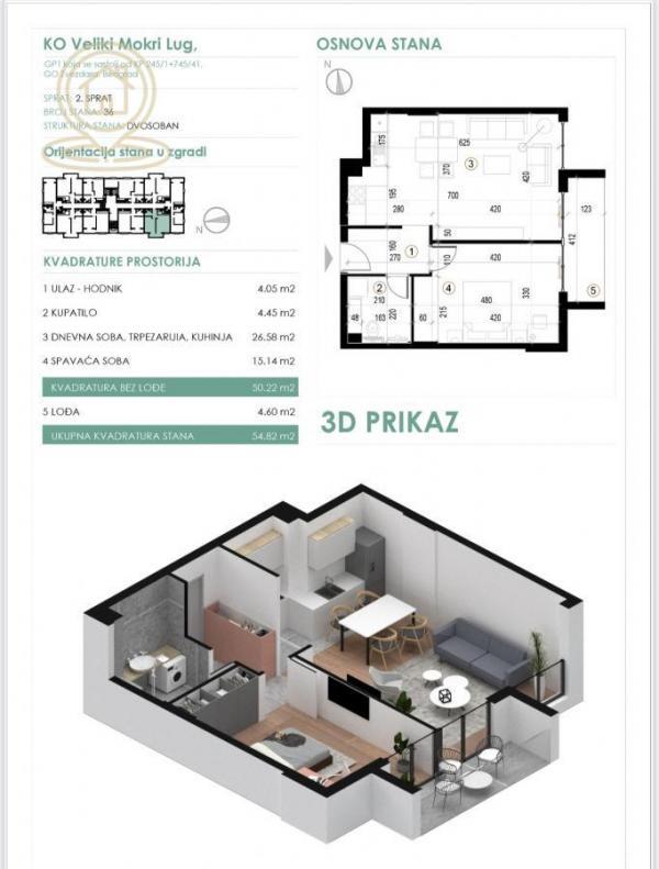 Stan na prodaju u Beogradu, Cvetanova ćuprija, dvosoban, 55m2, cena 120700 evra
