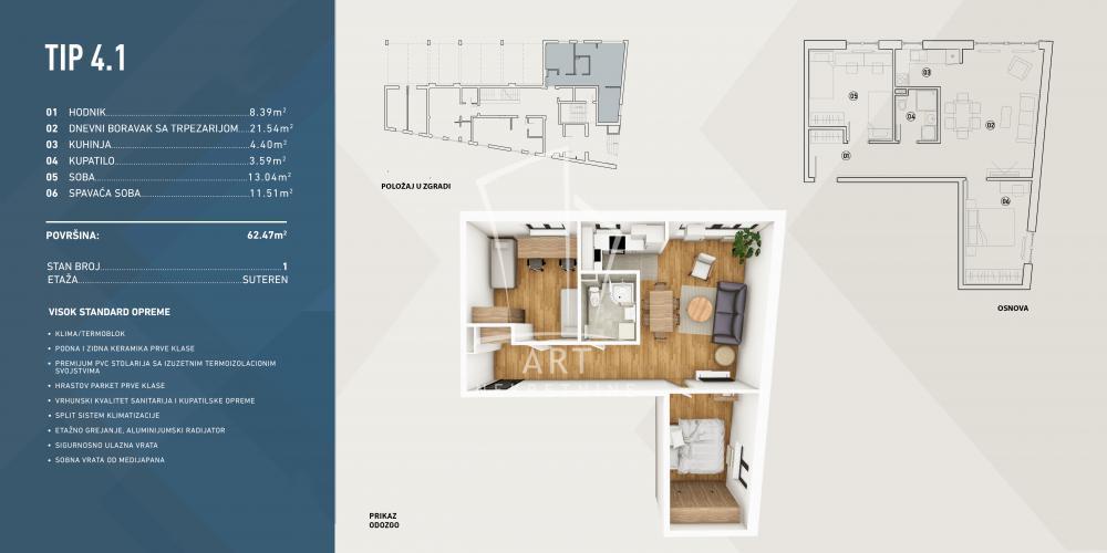 Stan na prodaju u Beogradu, Cvetanova ćuprija, dvoiposoban, 62m2, cena 147741 evra