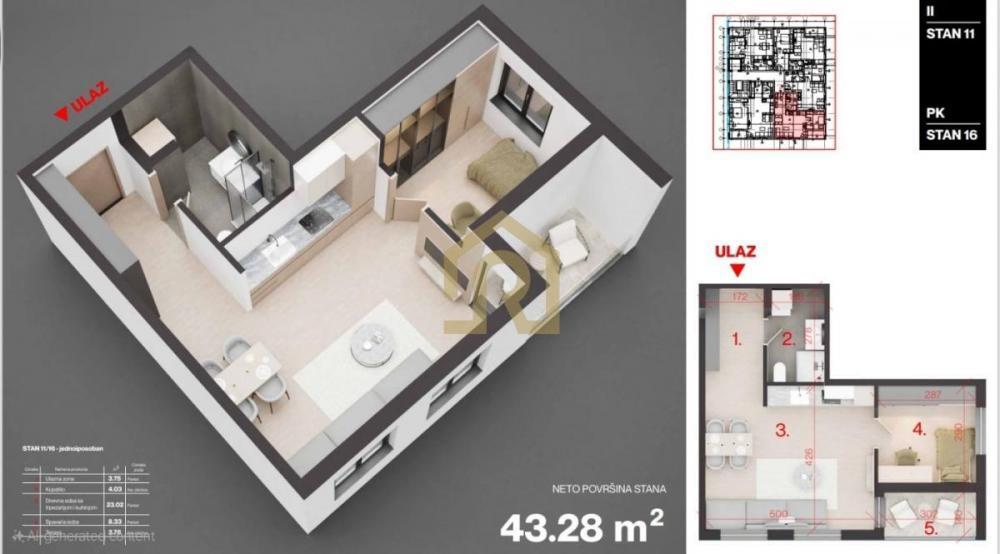 Stan na prodaju u Beogradu, Braće Jerković, dvosoban, 43m2, cena 112528 evra