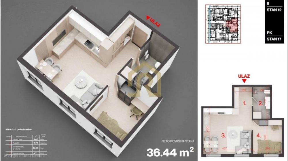 Stan na prodaju u Beogradu, Voždovac, jednoiposoban, 36m2, cena 96566 evra