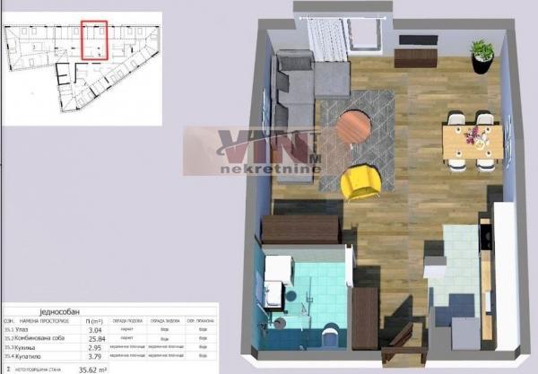Stan na prodaju u Beogradu, Mirijevo, jednosoban, 36m2, cena 62335 evra