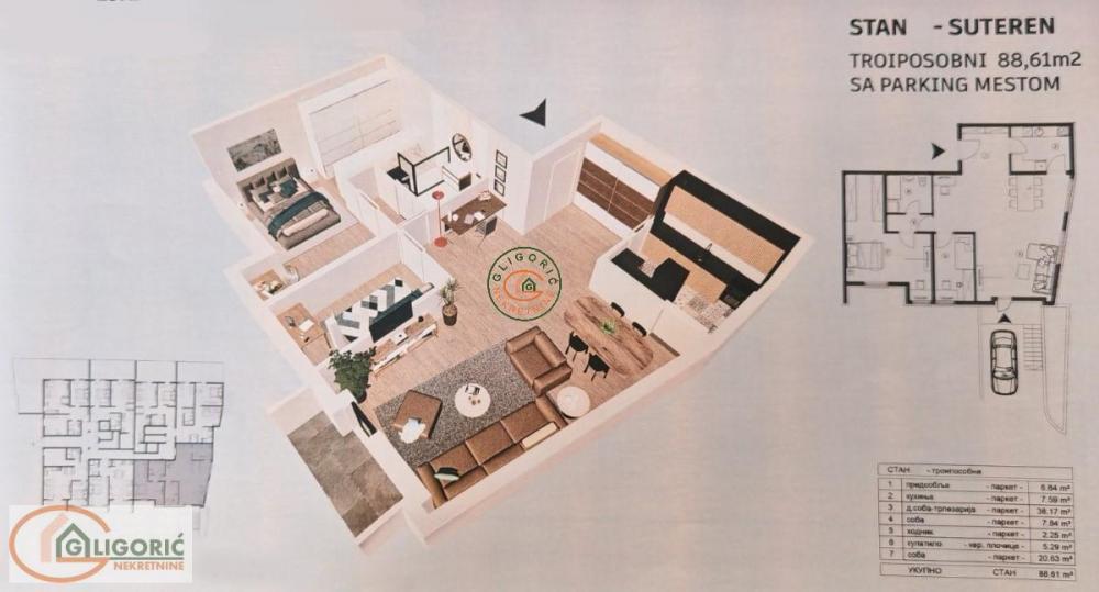 Stan na prodaju u Beogradu, Trošarina, troiposoban, 89m2, cena 90000 evra