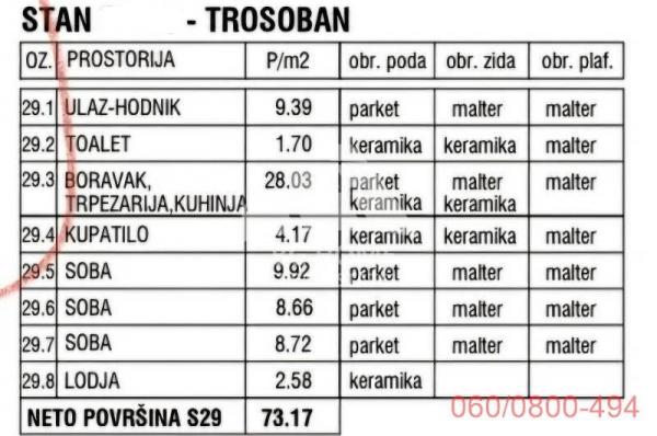 Stan na prodaju u Beogradu, Zemun, trosoban, 73m2, cena 226827 evra