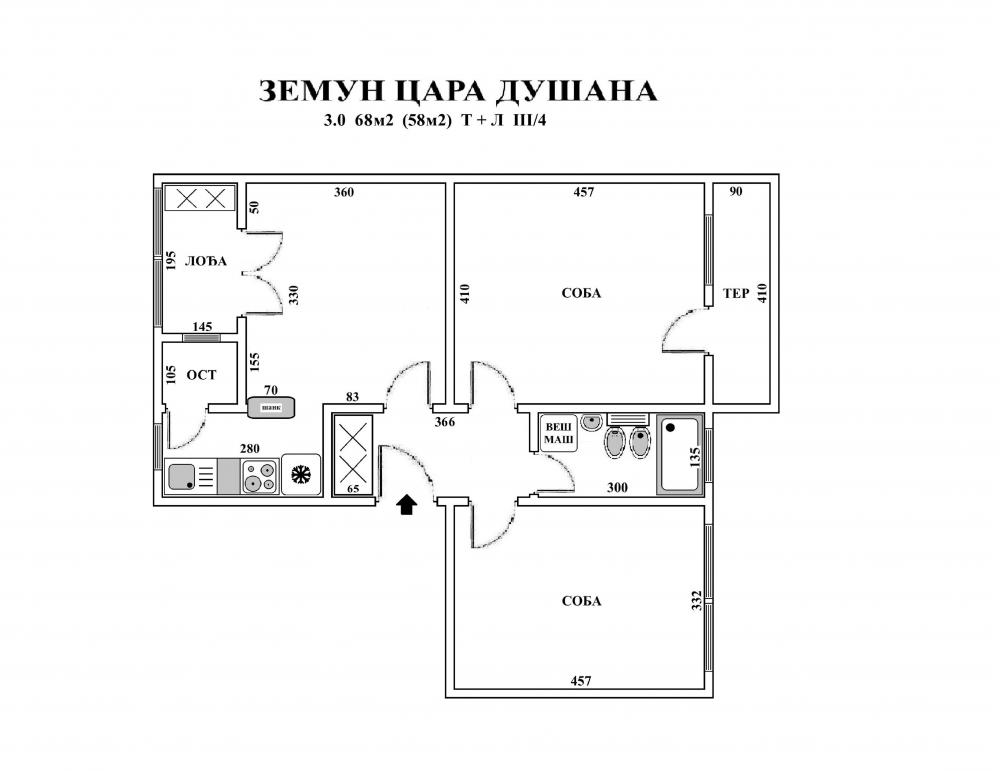 Stan na prodaju u Beogradu, Zemun, trosoban, 68m2, cena 179000 evra