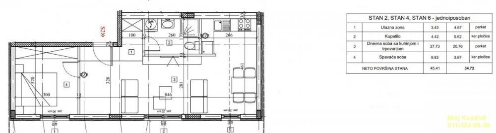 Stan na prodaju u Beogradu, Kaluđerica, jednoiposoban, 45m2, cena 124878 evra