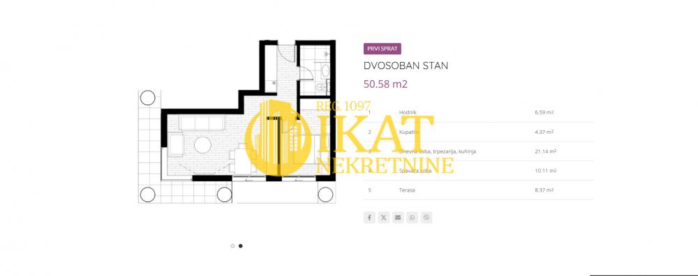 Stan na prodaju u Beogradu, Pašino brdo, jednoiposoban, 51m2, cena 182088 evra