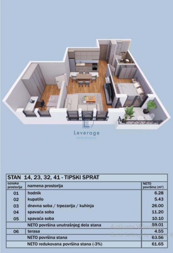 Stan na prodaju u Beogradu, dvoiposoban, 62m2, cena 75660 evra