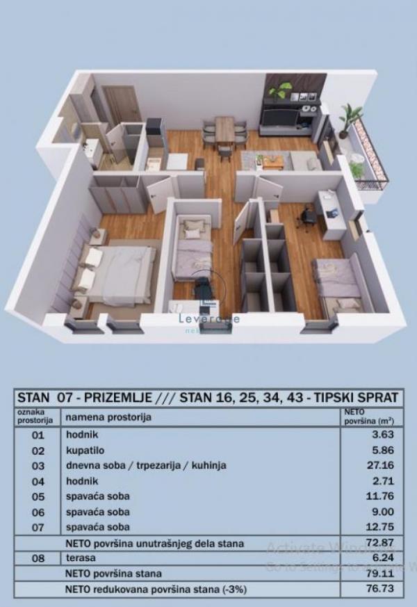Stan na prodaju u Beogradu, troiposoban, 77m2, cena 94147 evra