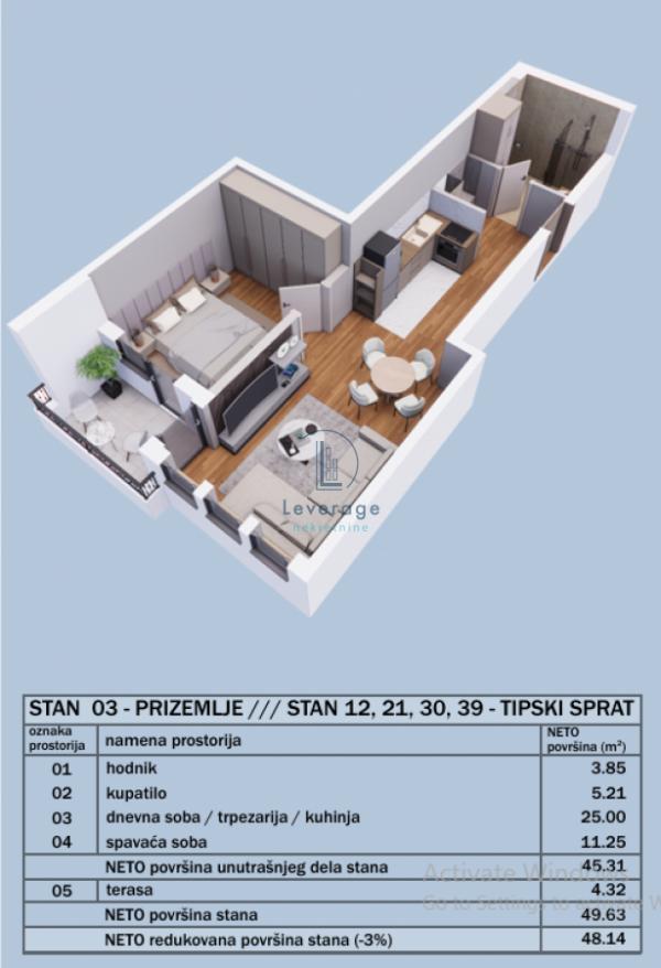 Stan na prodaju u Beogradu, jednoiposoban, 48m2, cena 61090 evra