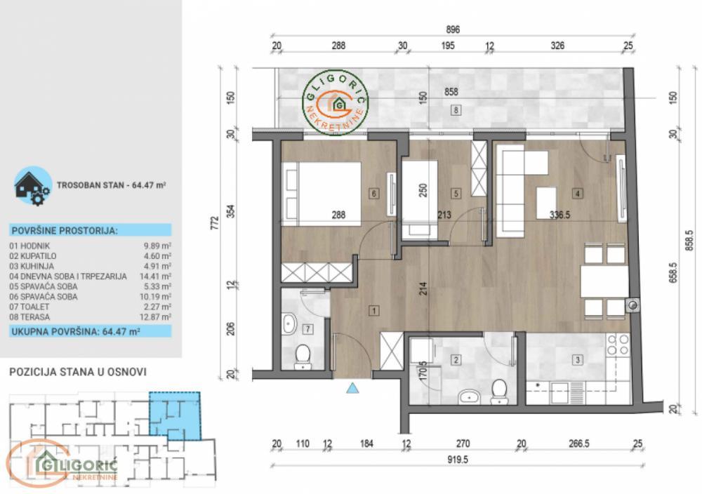 Stan na prodaju u Beogradu, Voždovac, dvoiposoban, 64m2, cena 176200 evra