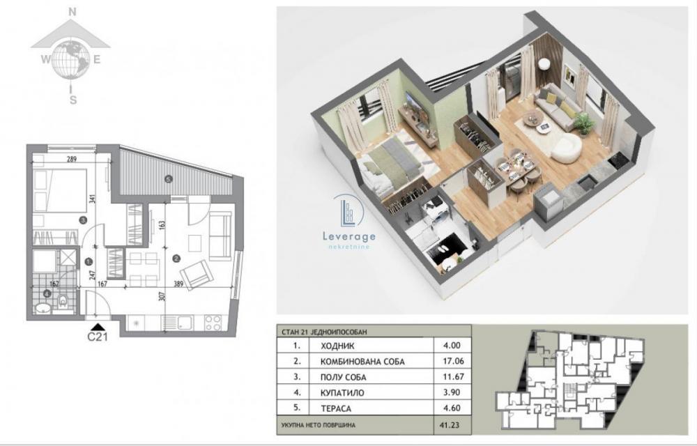 Stan na prodaju u Beogradu, Žarkovo, jednoiposoban, 44m2, cena 112268 evra