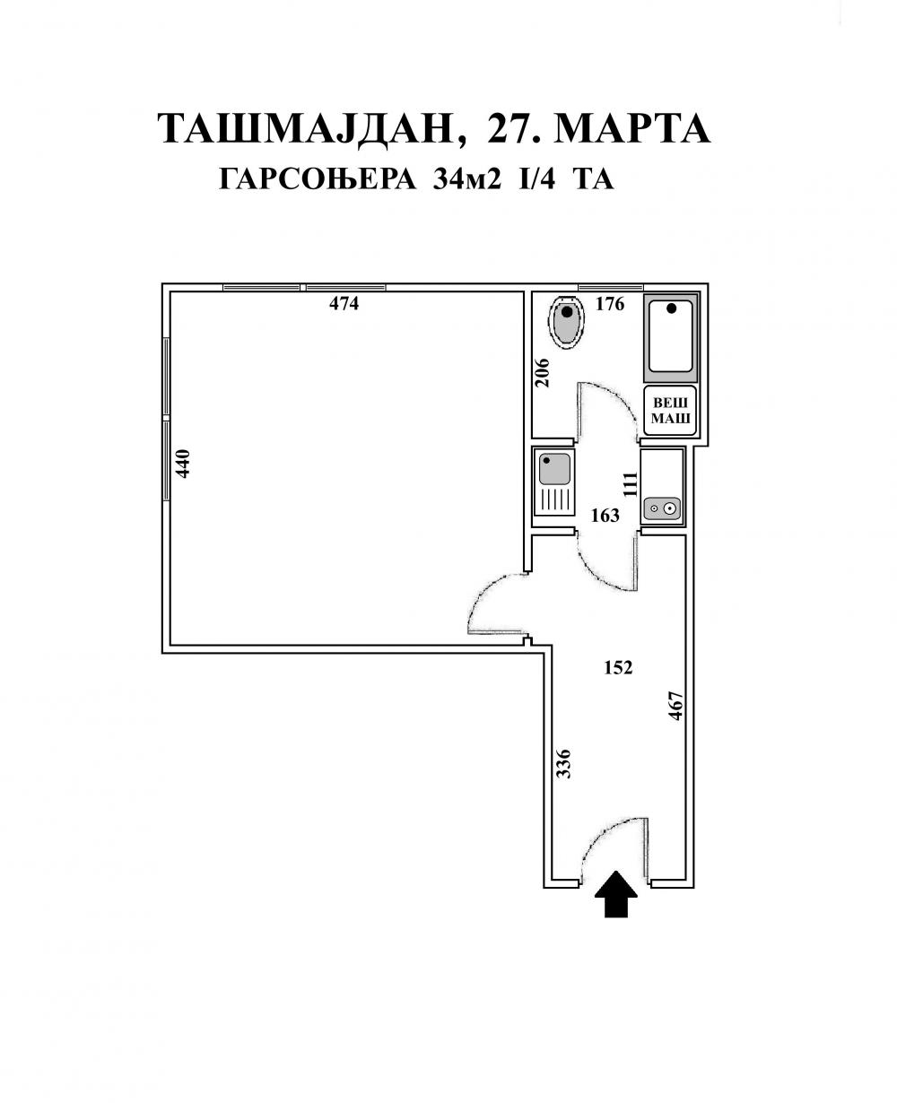 Stan na prodaju u Beogradu, Tašmajdan, jednosoban, 34m2, cena 145000 evra