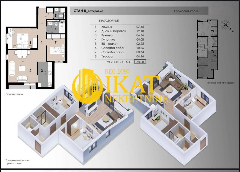 Stan na prodaju u Beogradu, Zvezdara, trosoban, 63m2, cena 176400 evra