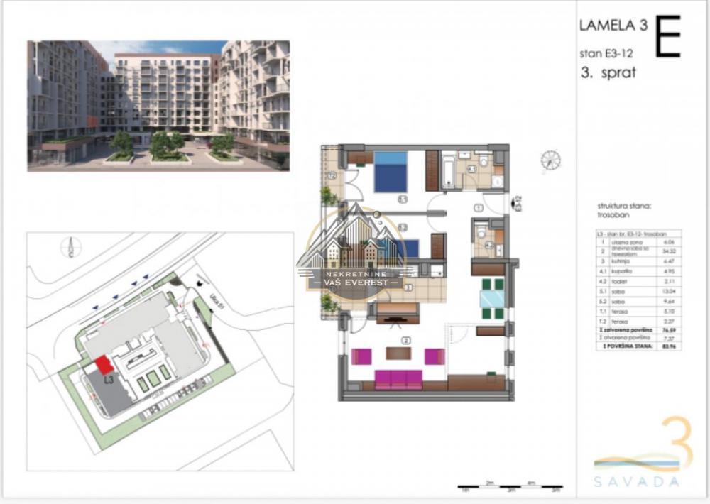 Stan na prodaju u Beogradu, Tošin bunar, trosoban, 84m2, cena 335840 evra