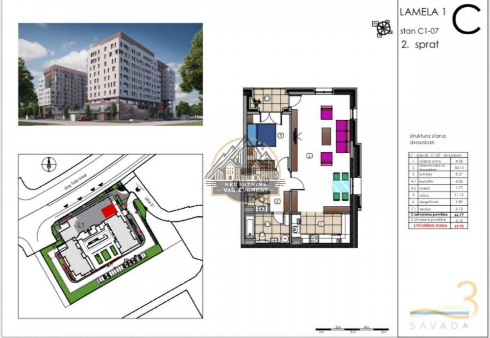 Stan na prodaju u Beogradu, Tošin bunar, dvosoban, 69m2, cena 279600 evra