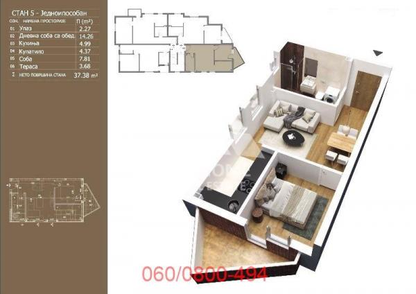 Stan na prodaju u Beogradu, Palilula, jednoiposoban, 37m2, cena 74800 evra