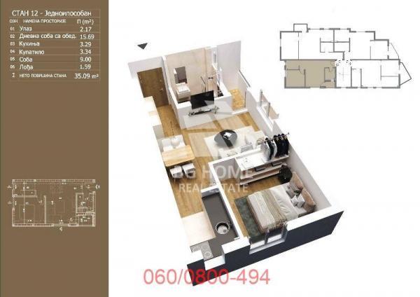 Stan na prodaju u Beogradu, Palilula, jednoiposoban, 35m2, cena 70200 evra