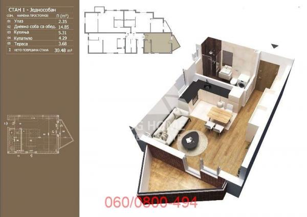 Stan na prodaju u Beogradu, Palilula, jednosoban, 30m2, cena 61000 evra