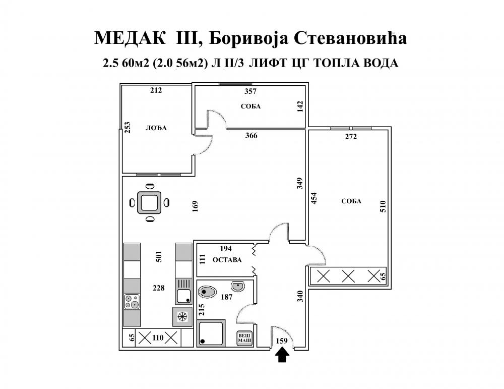 Stan na prodaju u Beogradu, Medaković 3, dvoiposoban, 60m2, cena 179000 evra