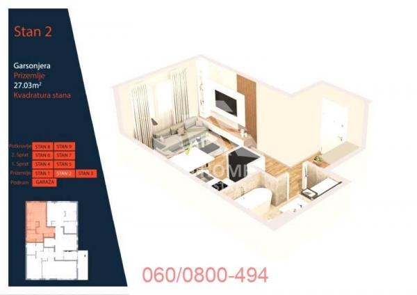 Stan na prodaju u Beogradu, Pašino brdo, 27m2, cena 125000 evra