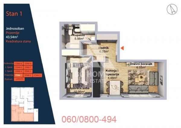 Stan na prodaju u Beogradu, Pašino brdo, jednoiposoban, 44m2, cena 148036 evra