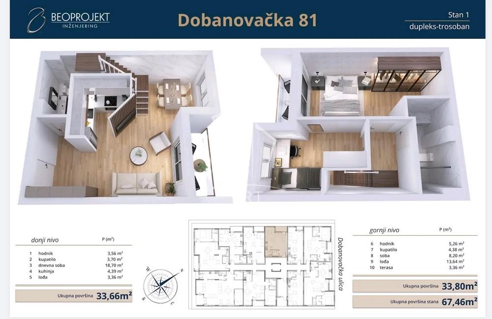 Stan na prodaju u Beogradu, Gornji grad, trosoban, 57m2, cena 205000 evra