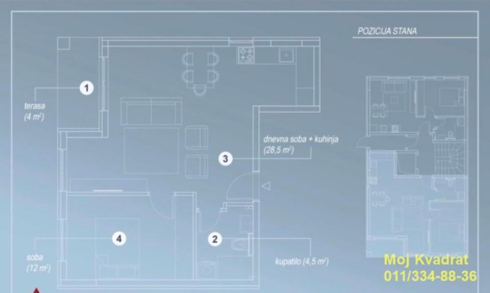 Stan na prodaju u Beogradu, Vukov spomenik, dvosoban, 49m2, cena 235000 evra