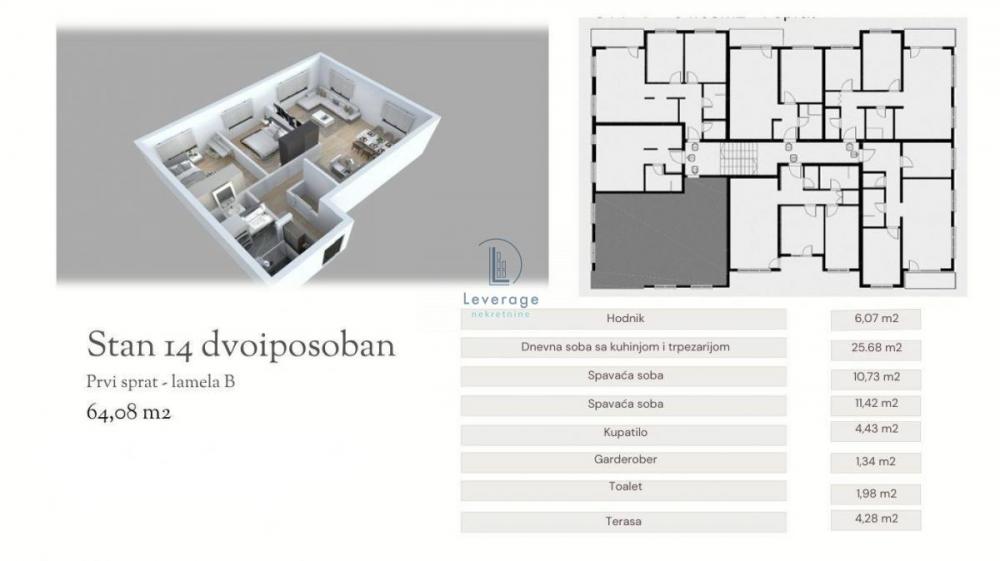 Stan na prodaju u Beogradu, Miljakovac, dvoiposoban, 64m2, cena 140976 evra