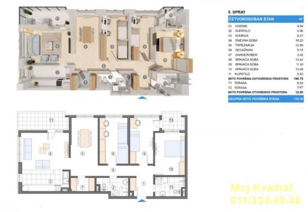 Stan na prodaju u Beogradu, Gornji grad, cetvorosoban, 119m2, cena 345100 evra