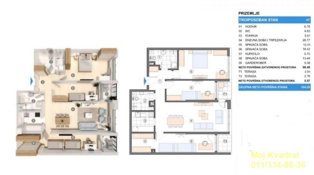 Stan na prodaju u Beogradu, Gornji grad, troiposoban, 104m2, cena 270400 evra