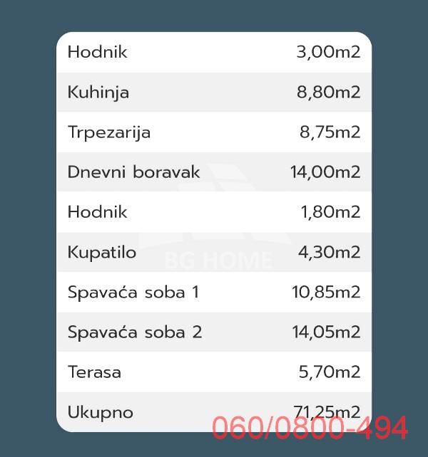 Stan na prodaju u Beogradu, Pašino brdo, trosoban, 71m2, cena 250800 evra