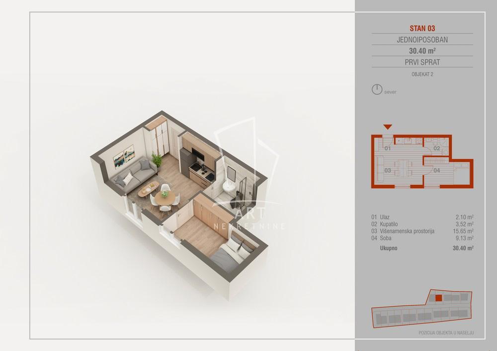 Stan na prodaju u Beogradu, Zvezdara, jednoiposoban, 30m2, cena 78584 evra