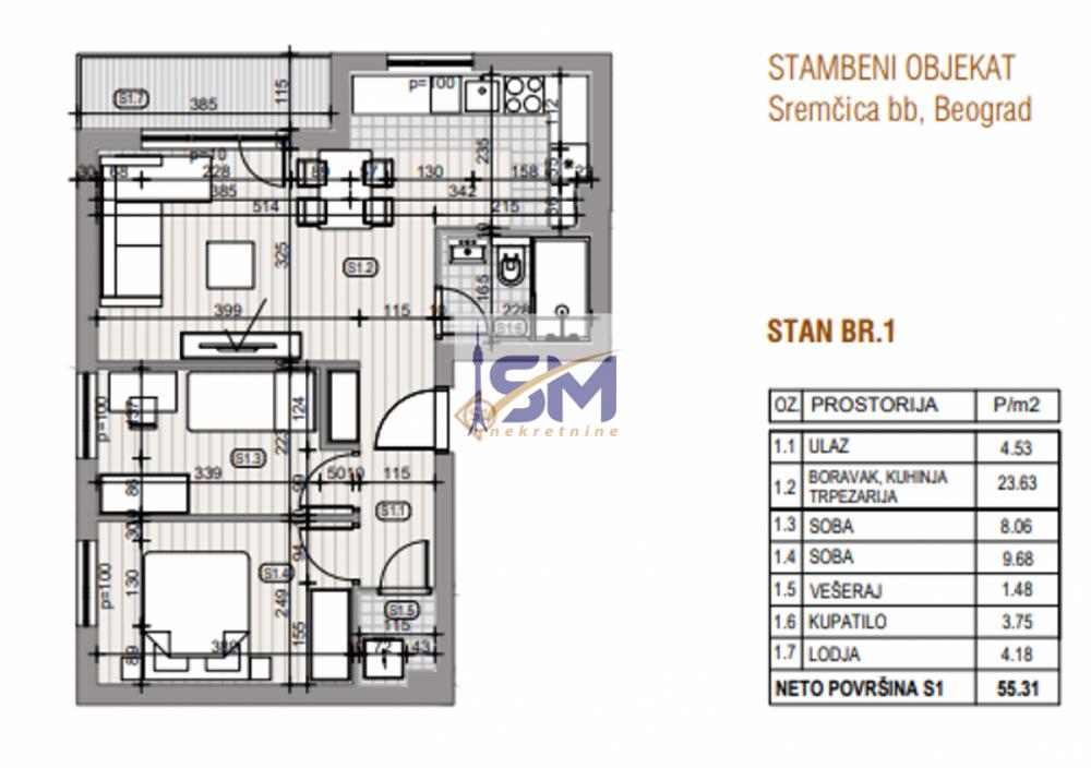 Stan na prodaju u Beogradu, Čukarica, trosoban, 56m2, cena 99500 evra