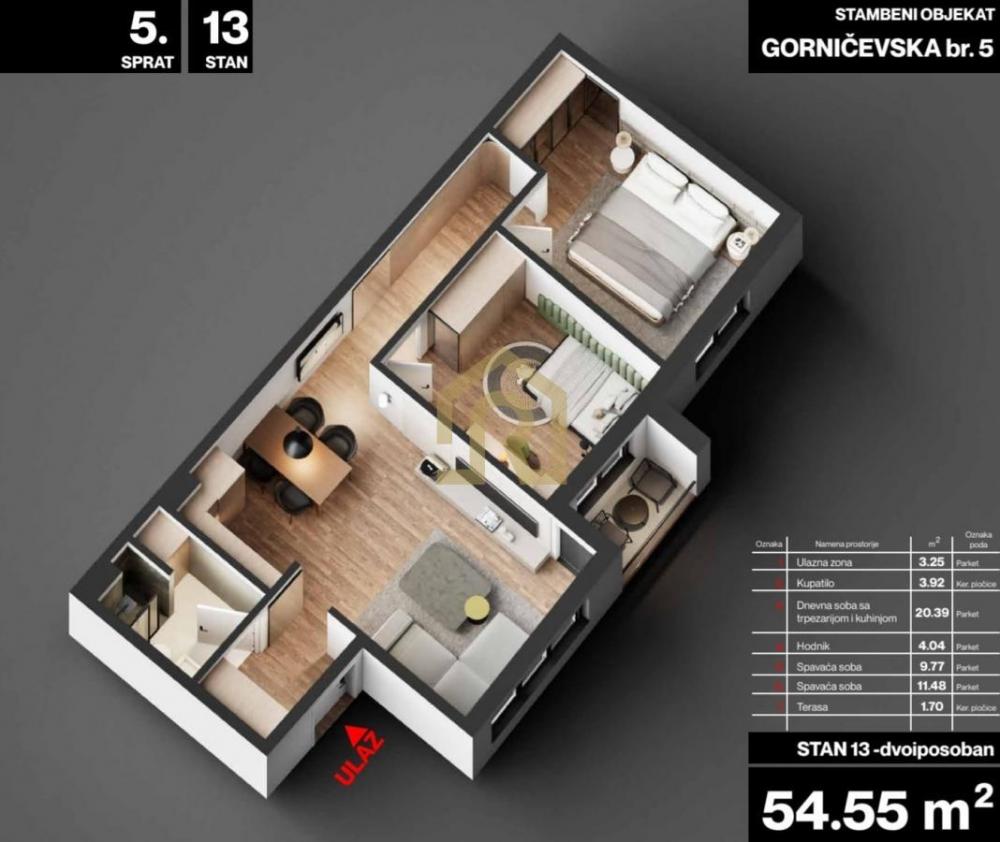 Stan na prodaju u Beogradu, Cvetkova pijaca, dvoiposoban, 54m2, cena 185470 evra