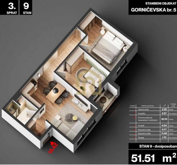 Stan na prodaju u Beogradu, Cvetkova pijaca, dvoiposoban, 51m2, cena 175134 evra