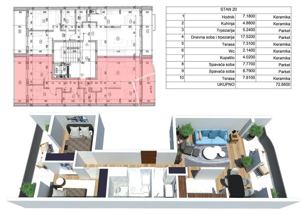 Stan na prodaju u Beogradu, Dušanovac, dvoiposoban, 73m2, cena 345763 evra