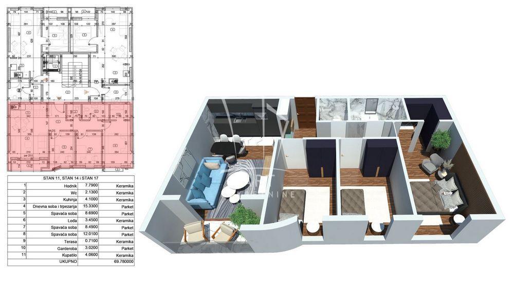 Stan na prodaju u Beogradu, Dušanovac, troiposoban, 70m2, cena 253300 evra