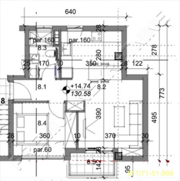 Stan na prodaju u Beogradu, Vukov spomenik, dvosoban, 46m2, cena 186520 evra