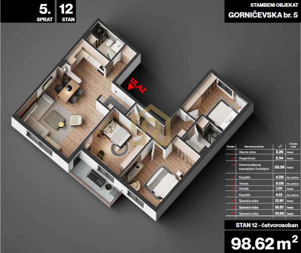 Stan na prodaju u Beogradu, Cvetkova pijaca, cetvorosoban, 98m2, cena 325446 evra