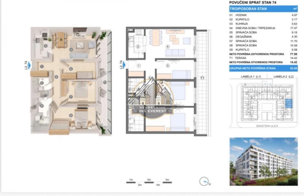 Stan na prodaju u Beogradu, Gornji grad, troiposoban, 92m2, cena 280600 evra