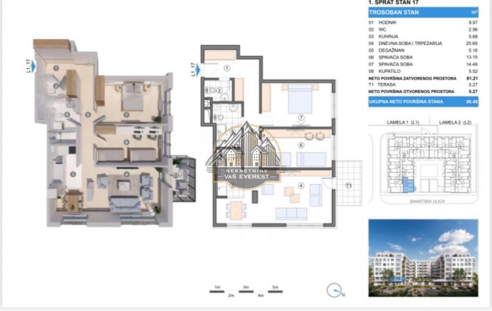 Stan na prodaju u Beogradu, Gornji grad, trosoban, 86m2, cena 263764 evra