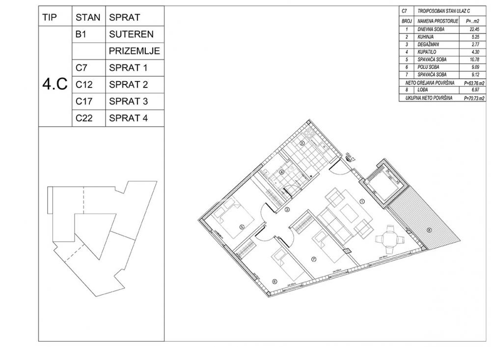 Stan na prodaju u Beogradu, Voždovac, troiposoban, 71m2, cena 201510 evra