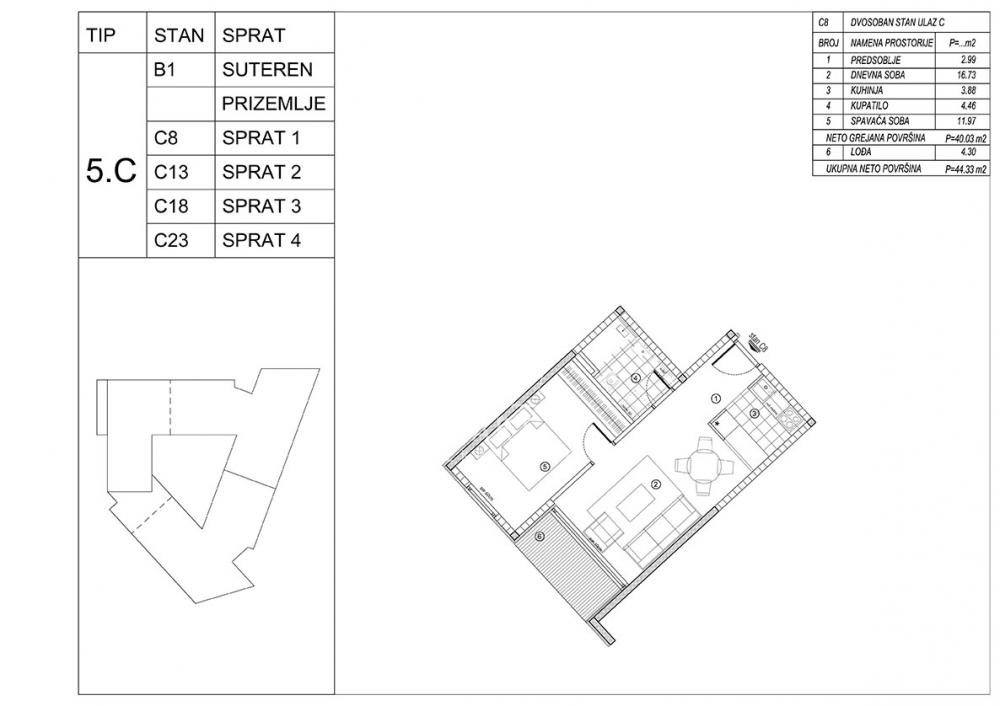 Stan na prodaju u Beogradu, Voždovac, dvosoban, 44m2, cena 126296 evra