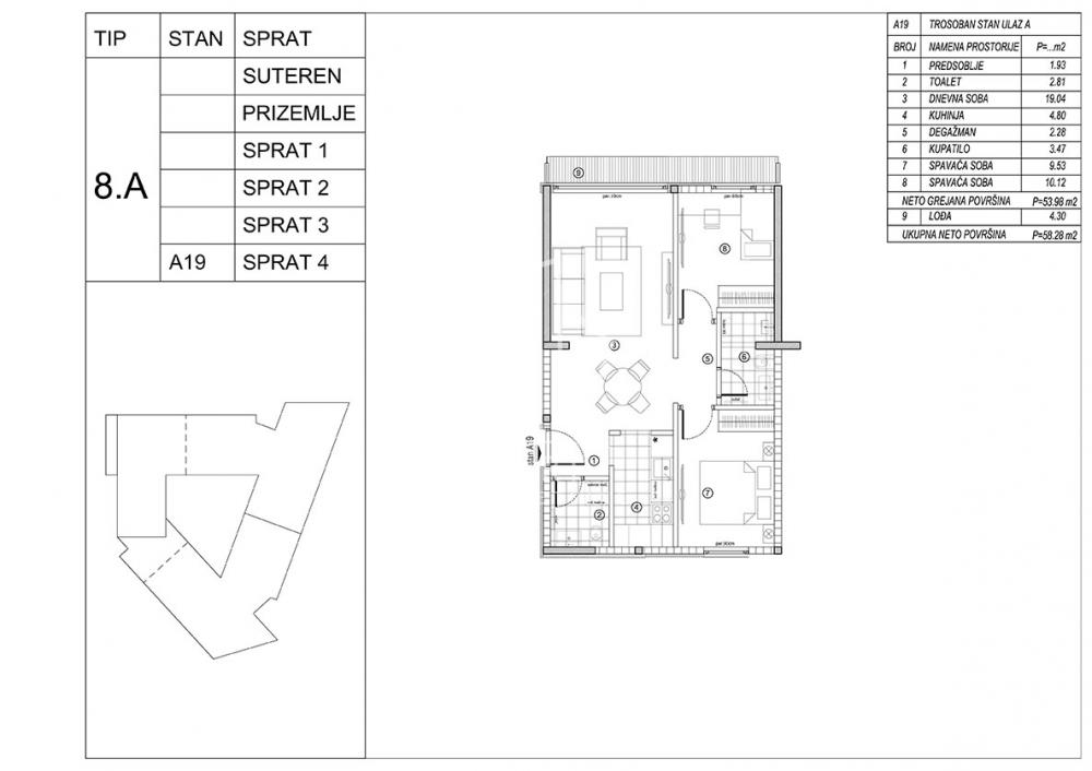 Stan na prodaju u Beogradu, Voždovac, trosoban, 58m2, cena 150945 evra